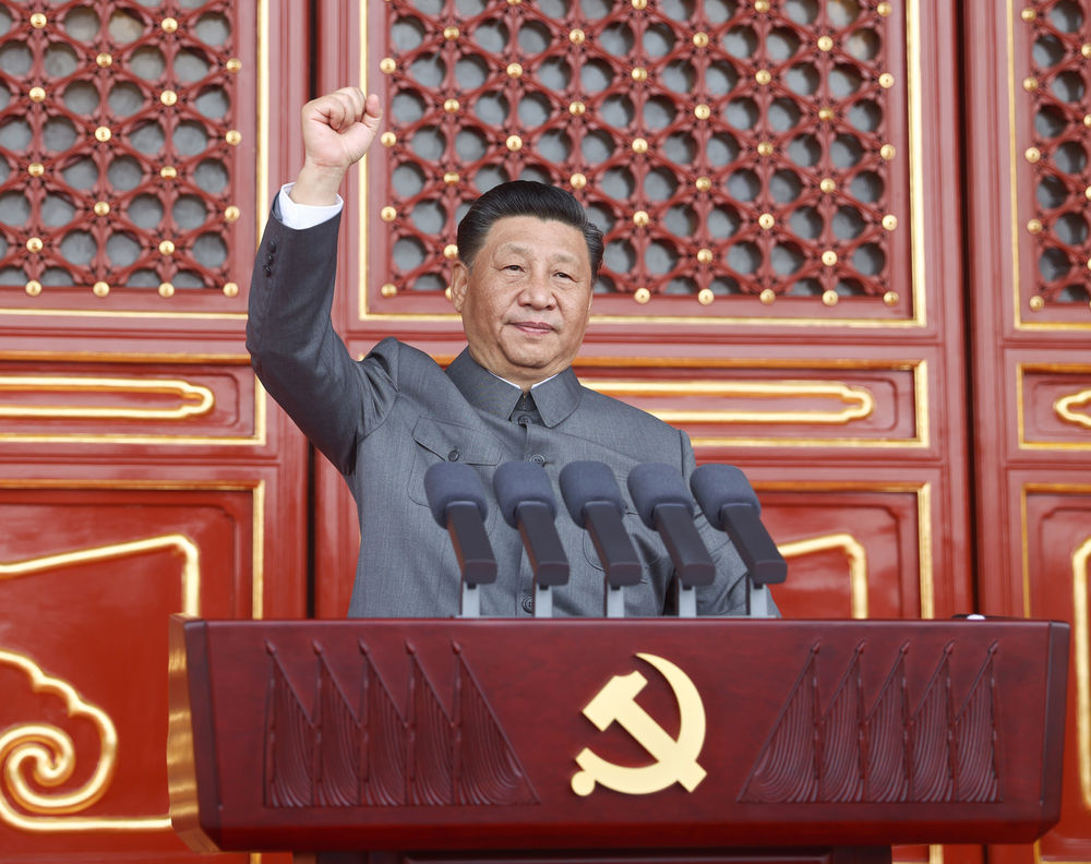 2021年7月1日，庆祝中国共产党成立100周年大会在北京天安门广场隆重举行。习大大发表重要讲话。新华社记者 鞠鹏 摄